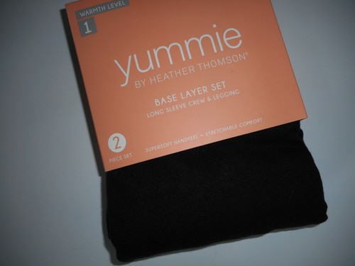 YUMMIE 2 PC Black BASE LAYER SET Leggings Pants & L/S Top SHIRT Womens LARGE NEW - Picture 3 of 6