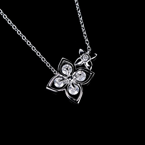 Flower Petal Design Moving/Rotating CZ 14K Gold Plated Pendant Necklace - Picture 2 of 5