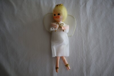 Vintage White Angel Mesh Tulle Wing Plastic Head Pixie Fairie Japan 1950s 7.25''