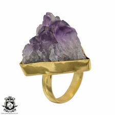 Size 8.5 - Size 10 Adjustable Amethyst Druzy 24K Gold Plated Ring GPR524