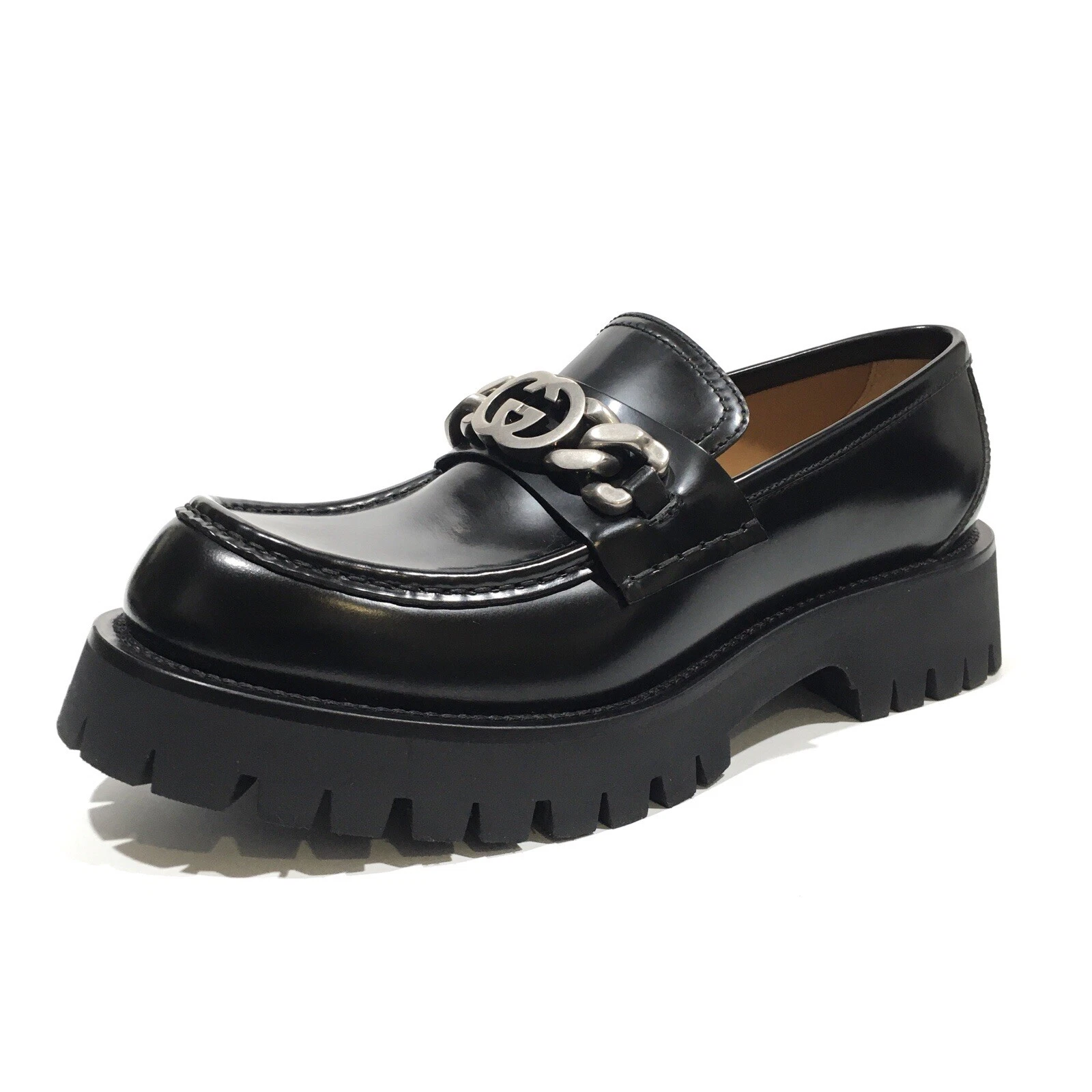 MOCASSIN EN CUIR GUCCI INTERLOCKING GG   NOIR   HOMME US 8,5   NEUF