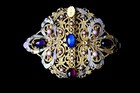 Antique Bohemian Max Neiger style gilt enamel rhinestones belt buckle c 1930