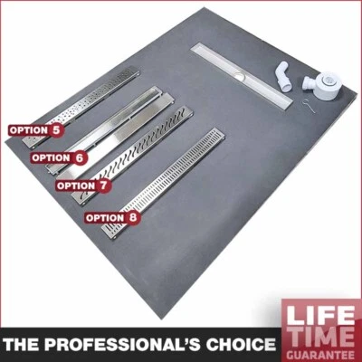 LIVING HEAT Wet Room Shower Tray Kit With Linear Drain Options (Waste/Trap Included)