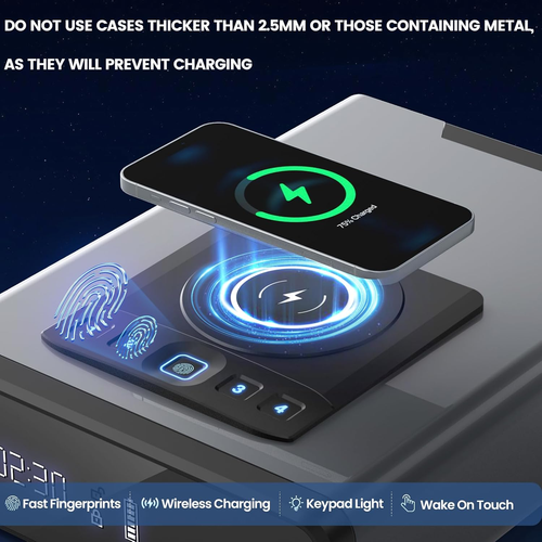 Biometric Gun Safe for Handgun Display Clock Safe Phone Watch Wireless Charging - Picture 2 of 10