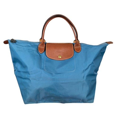 Longchamp le Pliage Handbag Medium Blue Brown Original S Canvas Tote Bag