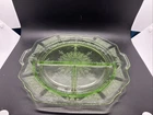 Vintage Green Uranium Depression Glass Divided Relish Dish Embossed - Glows!