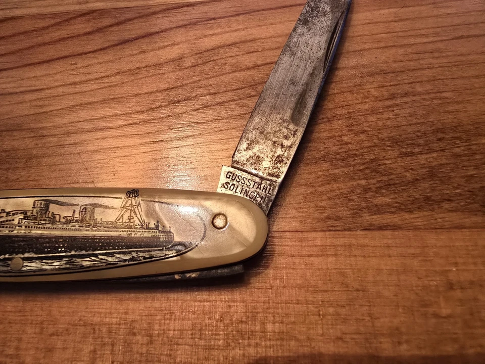 Antique Guss Stahl Solingen Germany Pocket Knife SS Columbus WWII Steam Ship - Image 3 of 4