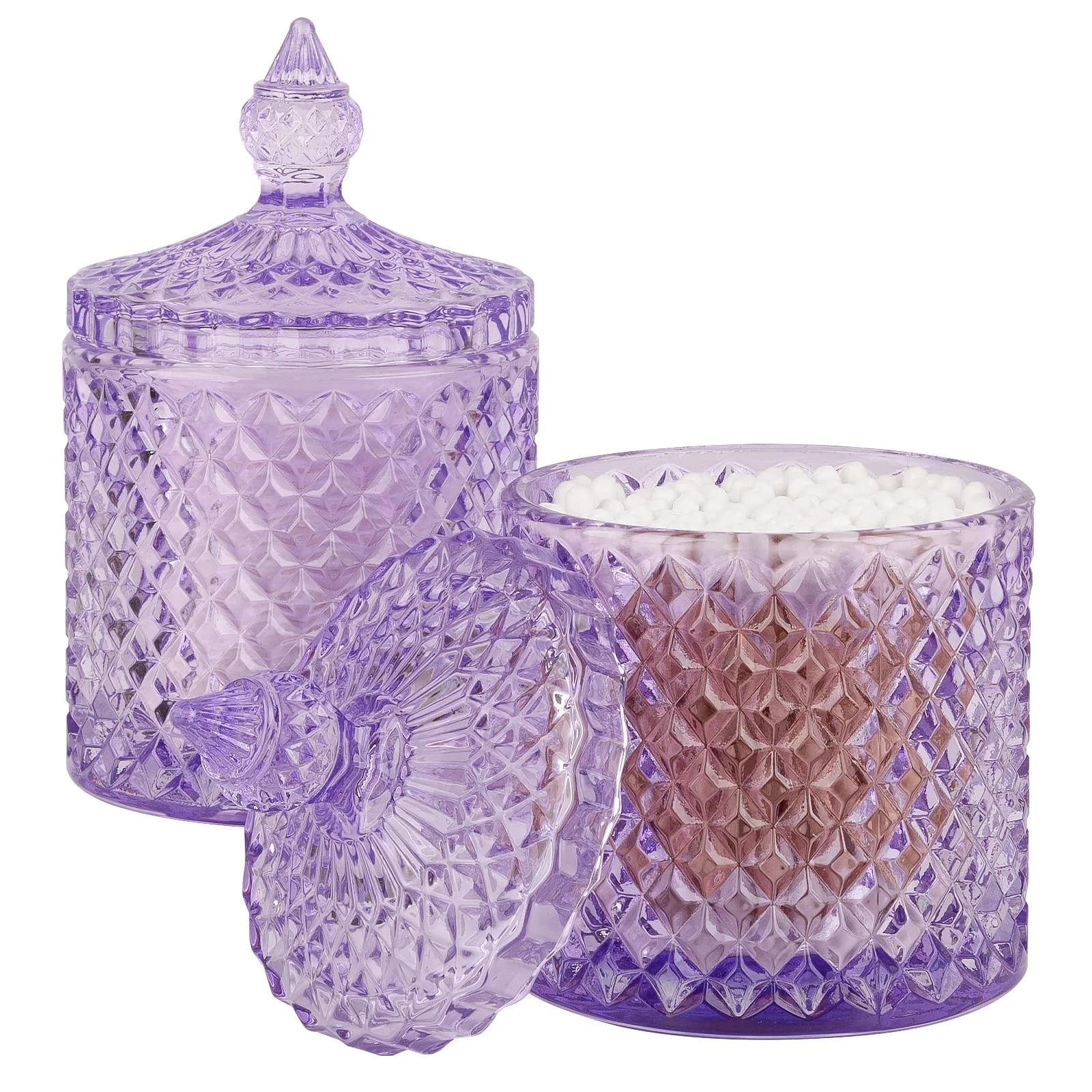 rejomiik 2 Pack Qtip Holder Thick Glass Apothecary Jars with Lid for Bathroom...