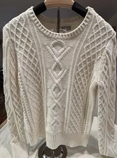 Bass Crewneck Fisherman Cable Knit Pullover Sweater 100% Cotton Size S Woman’s 