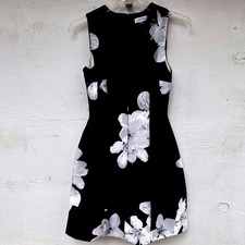 Calvin Klein CK Black White Floral Sleeveless Fit Flare Dress Retail $129 Sz. 2