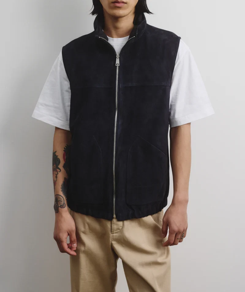 Navy Blue Suede Leather Vest for Men Size XS S M L XL XXL 3XL