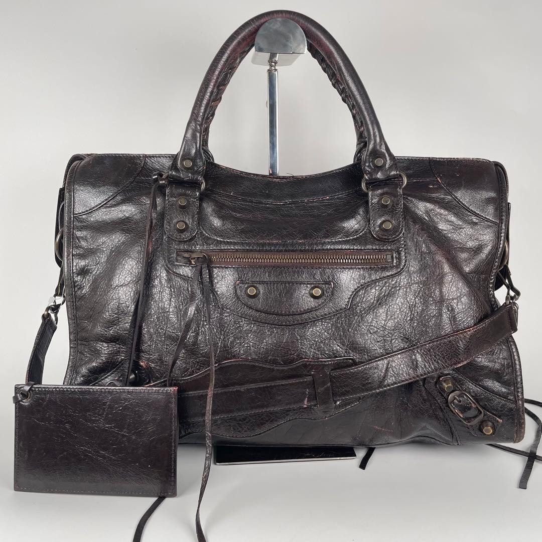 Balenciaga The City 2-way Shoulder bag Handbag 115748 Dark Brown Women's Auth