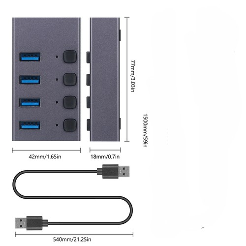 Gray 4 Port USB 3.0 Multi Hub High Speed Splitter For Desktop Laptop PC - Afbeelding 7 van 8
