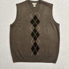 Dockers Men's Brown Argyle Tight-Knit Sleeveless V-Neck Sweater Vest L Regular