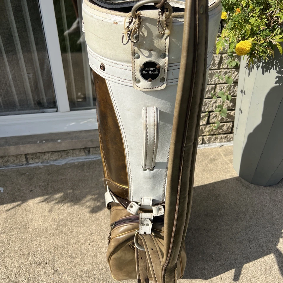 Bolsa de golf Ben Hogan Staff vintage de cuero blanco y marrón - Hecha en EE. UU. Foto 2 de 4