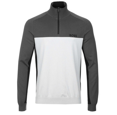 Pullover Herren BOSS Grau Quarter Zip Strick mit Logo - Hydro-X Größe XXL