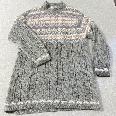 Valerie Stevens Sport Sweater Womens Large Gray Fair Isle Nordic Cable Tunic Y2K