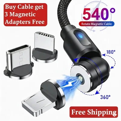GIFT TRENDS 3 in 1 Magnetic USB Cable 3A FAST Charging Charger Sync Phone Type-C Micro & iOS