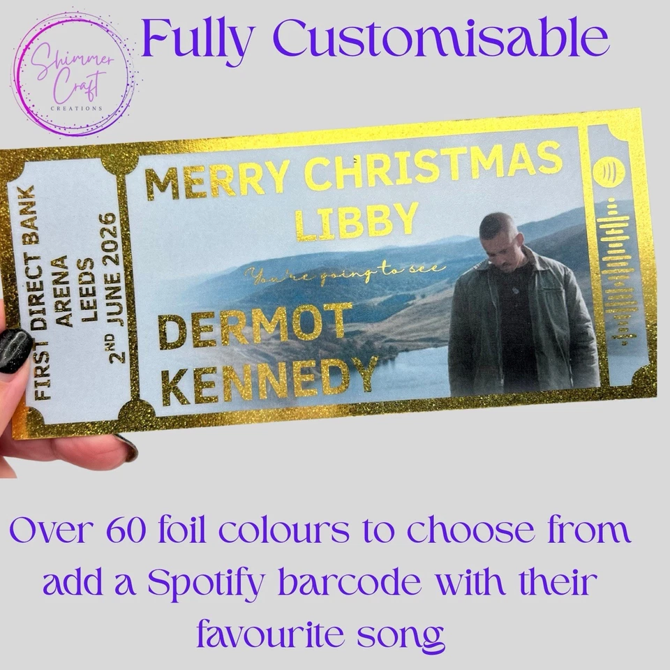 SHIMMER CRAFT CREATIONS Personalised Concert Gift Ticket – Music Event Reveal - Dermot Kennedy