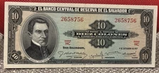 El Salvador 10 Colones 1957 Scarce Nice Condition XF/AU