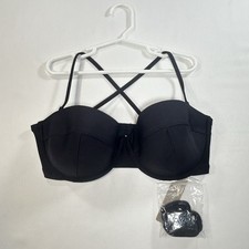 J Crew Underwire Bikini Top Black Size 34D H8235 NWT Removable Straps