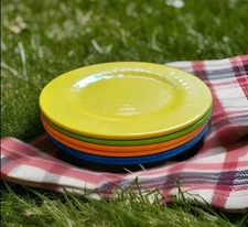 Set of 6 Stackable Melamine Dinner Plates 10.5" Mod MCM Bright MultiColor Thick 