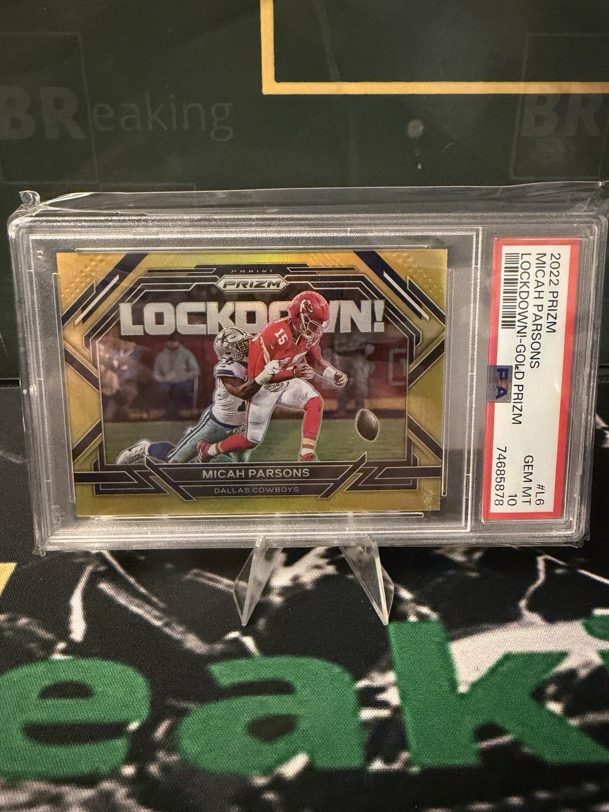 2022 Prizm Lockdown Micah Parsons w/Patrick Mahomes Gold /10 SSP PSA 10