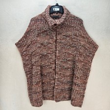 ELSAMANDA ITALY 25% WOOL KNIT PONCHO CAPE BROWN MARLED BUTTON FRONT ONE SIZE