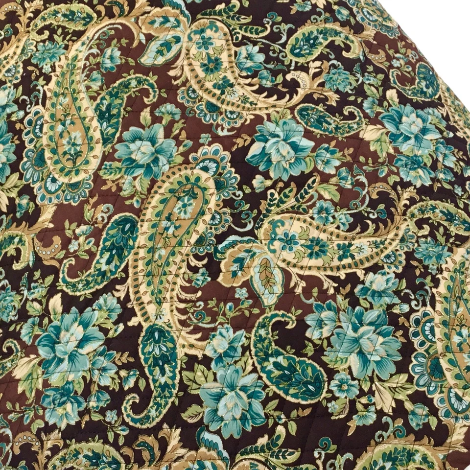 BTY Pre-quilted Dbl Sided Fabric Paisley Stripe Turquoise Brown Floral Metallic - Image 4 of 4