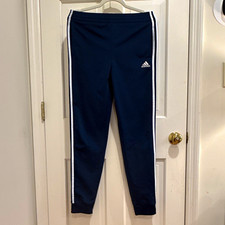adidas Boys Jogger Track Pants 14-16 Blue/White Striped Regular Fit Pull-On