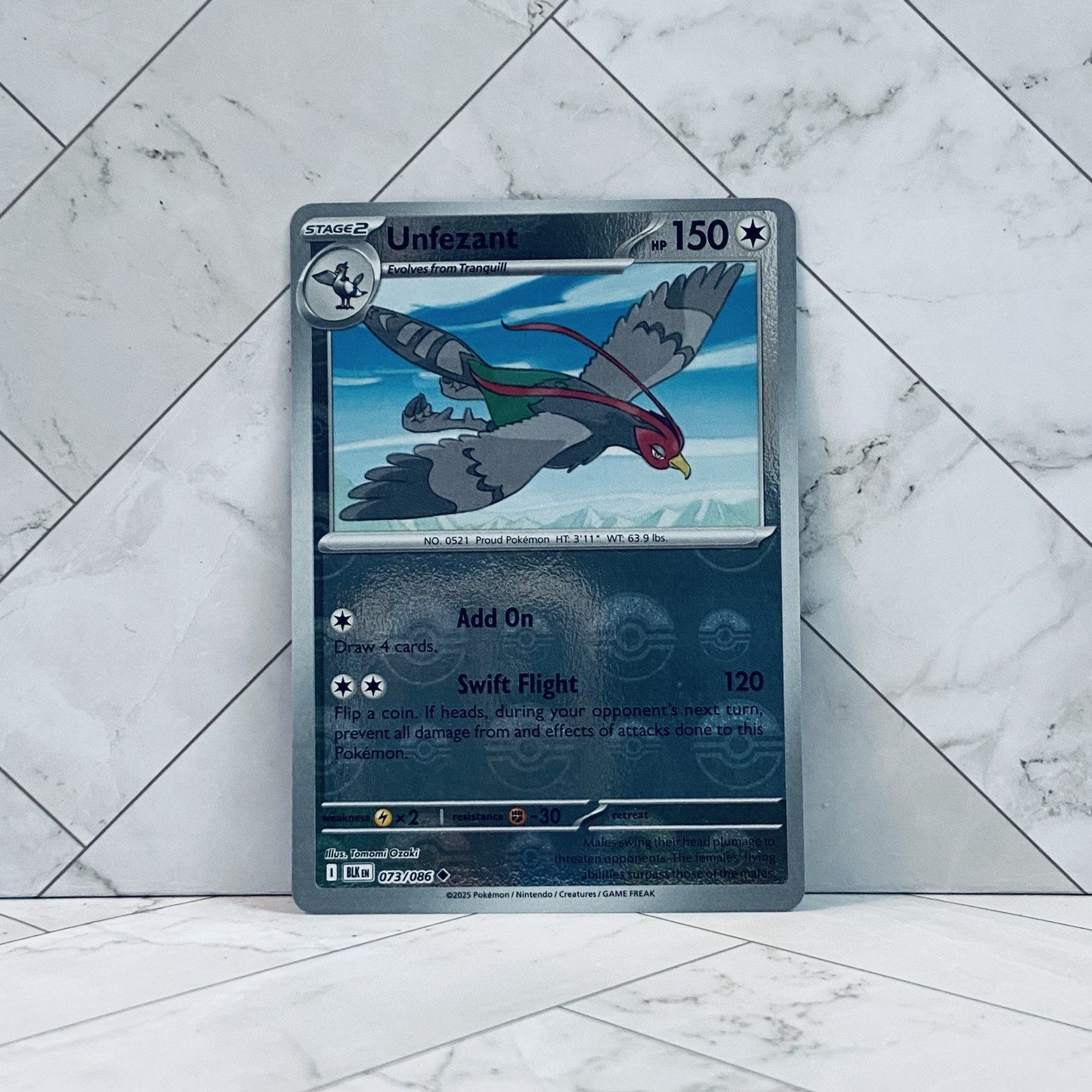 Pokemon Card Unfezant Master Ball Nintendo Reverse Holo 075/086 sv11B Black Bolt