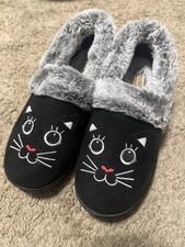 Bobs From Skechers Cat Meow Slippers Shoes Womens Sz 8 WORN ONCE Black Fur Lined