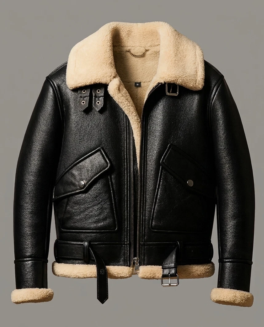 RAF Aviator B3 Bomber Jacket Men Real Sheepskin Leather Flying Pilot Jacket Coat