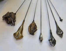 Lot of 7 Antique sterling /plated hat pins roses ornate collectable & HP holder
