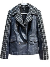 White House Black Market Coated Denim  Tweed Motorcycle Jacket Size 4 NWT