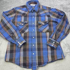 Vintage Dakota By Five Brother Shirt Mens Large Blue Plaid Flannel Snap USA 80s