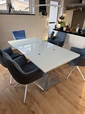 Moderner Esstisch aus Glas und Edelstahl - ausziehbar 1,60-2,50m - Dieter Knoll