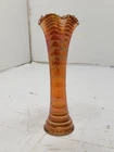 Vintage Fenton Carnival Glass Iridescent Marigold Swung Fine Rib Vase 10” Tall