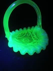 Fenton Glass Mini Vaseline Topaz Opalescent Basket Uranium GLOWS