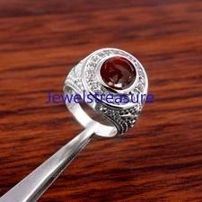 Natural Garnet & CZ Gemstones with 925 Sterling silver Ring for Men's #8669