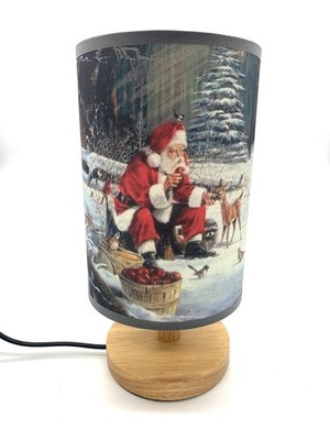 Christmas Santa Claus Table Lamp Bedside Night Light Wood Base Room Decoratio...