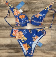Cupshe Two Piece Swimsuit Size XS Floral Blue NWT