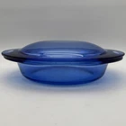 Anchor Hocking Glass Oval 2 Qt 2L Cobalt Blue Baking Dish w/ Lid Vintage USA