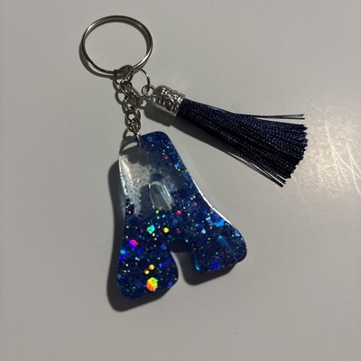 Resin Letter A Keychain   Blue glitter   Handmade initials Acrylic Gift Gift