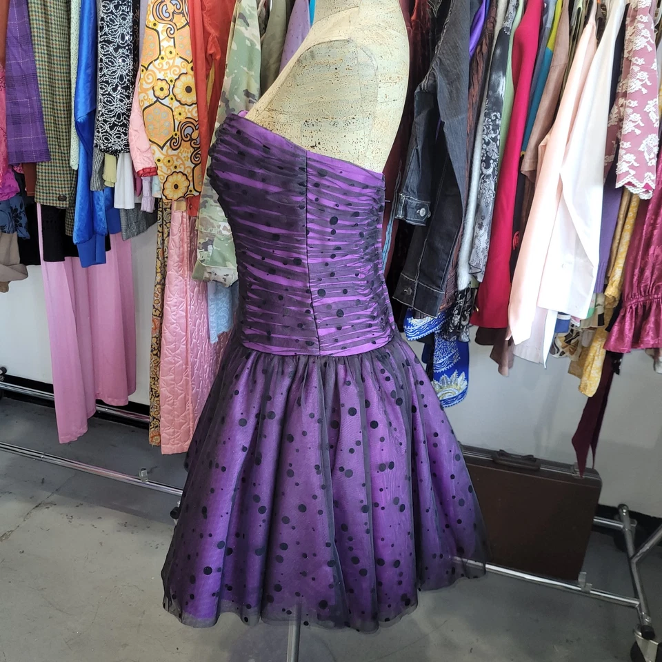 Vestido Y2K Vintage Púrpura Lunares Tul Punk Cintura Caída Novia Baile de graduación Talla 12 Foto 4 de 4