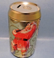 Vintage COKE  Coca Cola Large 8" Can Coin Bank Santa Claus / Christmas Greetings