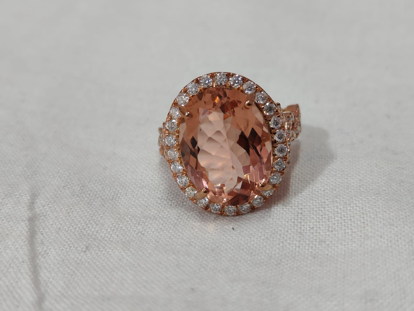8.85ct Natural Pink Morganite Diamond Rose Gold Plated Silver Ring