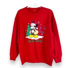 Vintage Mickey Mouse Mens L Sweatshirt Christmas Holiday Red Pullover Cotton