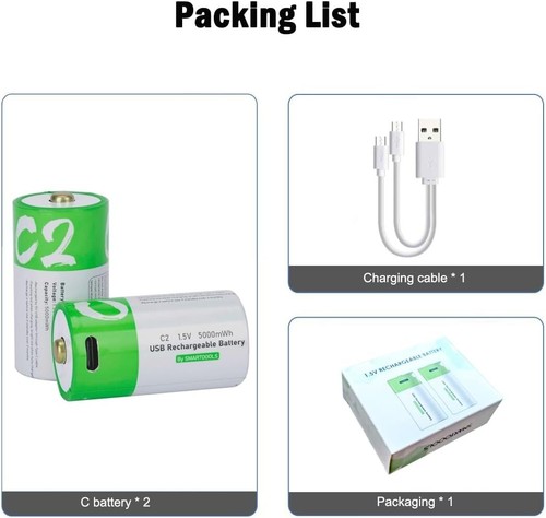 2-Pack of 1200 Cycle USB Rechargeable D Batteries with LED Indicators - 1.5V - Picture 9 of 10