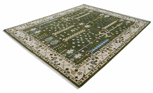 Handmade Antique Royal Green/Ivory Traditional Turkish Premium Wool Carpet - Picture 5 of 11